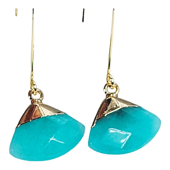 New Eleven Wings Aqua Amazonite Earrings Artisan Dangle Pierced Wire Dai… - Picture 3 of 9